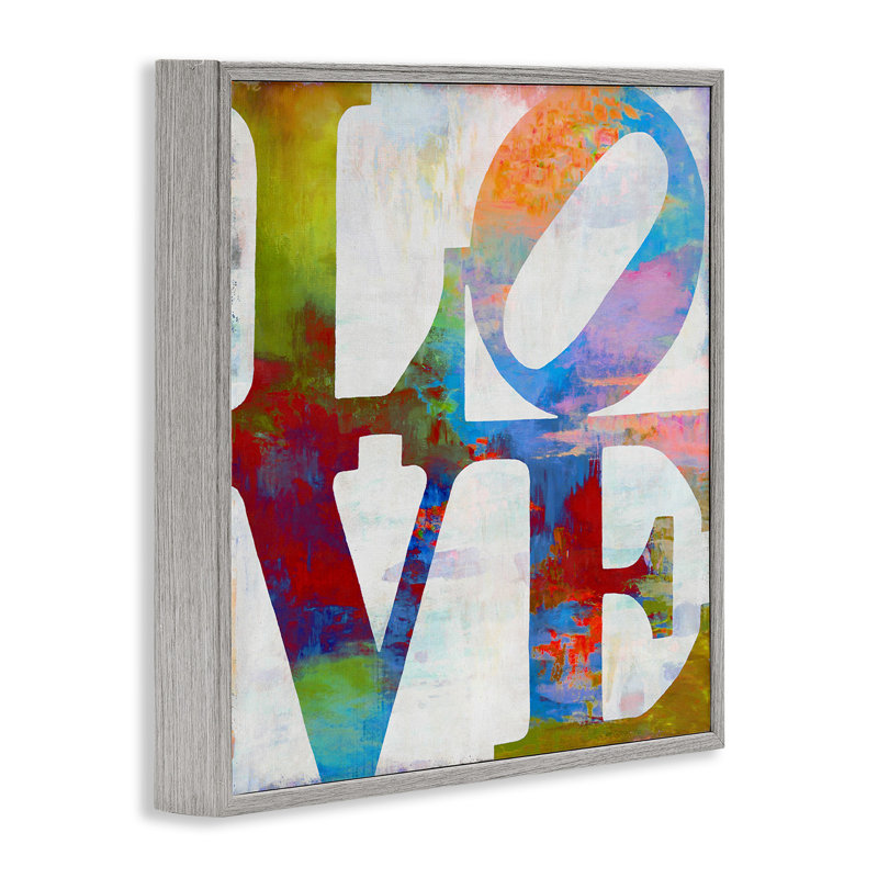 «Love Painted Textured Rainbow Typographie», impression, H 24 po x l 24 po, Cadre gris