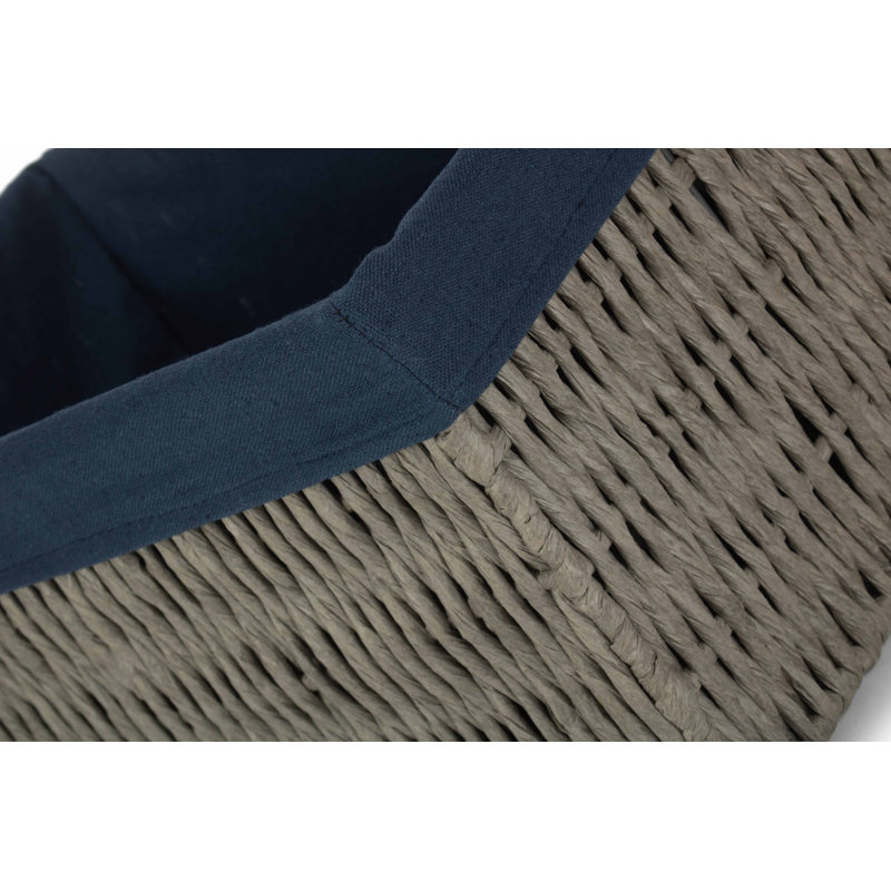 Wicker Paper Rope Storage Basket with Lining, 20cm H x 37cm W x 25cm D, Grey Basket/Navy Lining