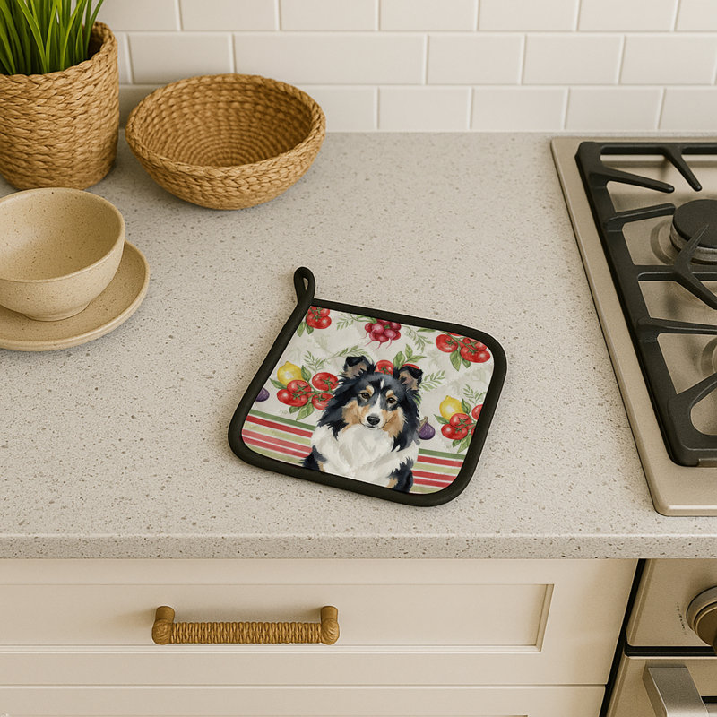 Tricolor Sheltie Vegetables Pair of Pot Holders, Tricolor