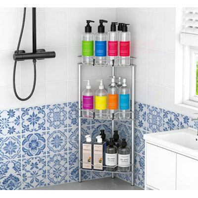 3 Tier Floor Standing Corner Shower Caddy Organizer Shelf With Hooks