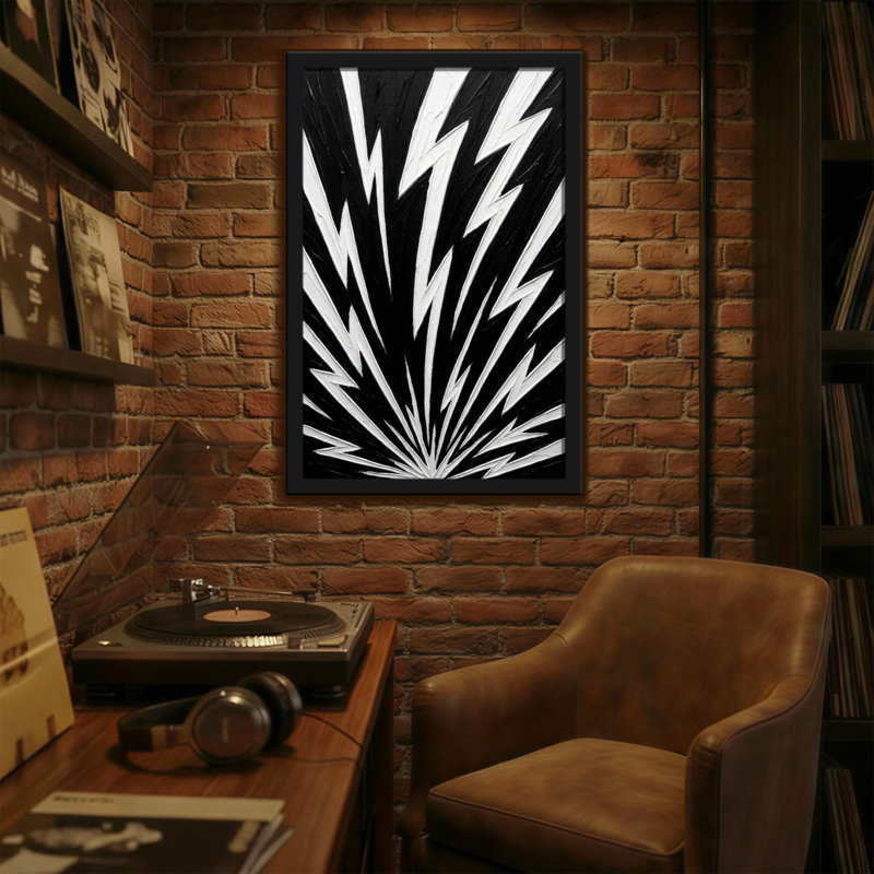 Abstract Black And White Lightning Pattern Art, 30" H x 20" W