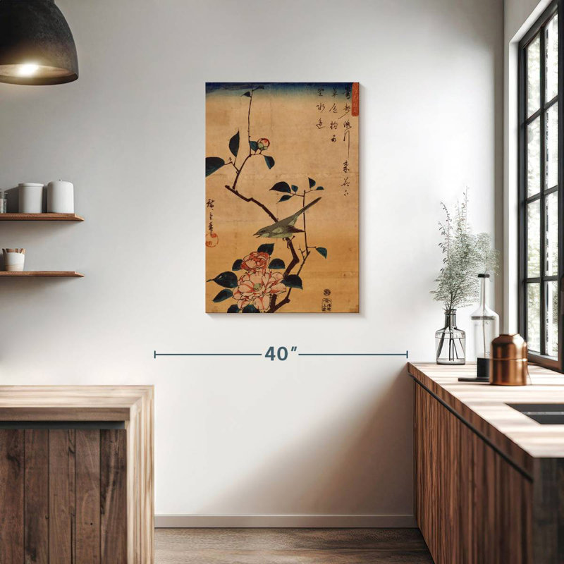 Brampt Ukiyo-E Camellia And Nightingale, 36" H x 24" W