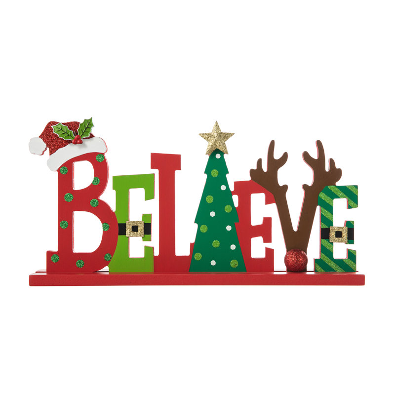 14"L Wooden Christmas "BELIEVE"  Table Decor