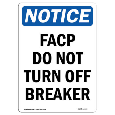 Facp Do Not Turn off Breaker Sign