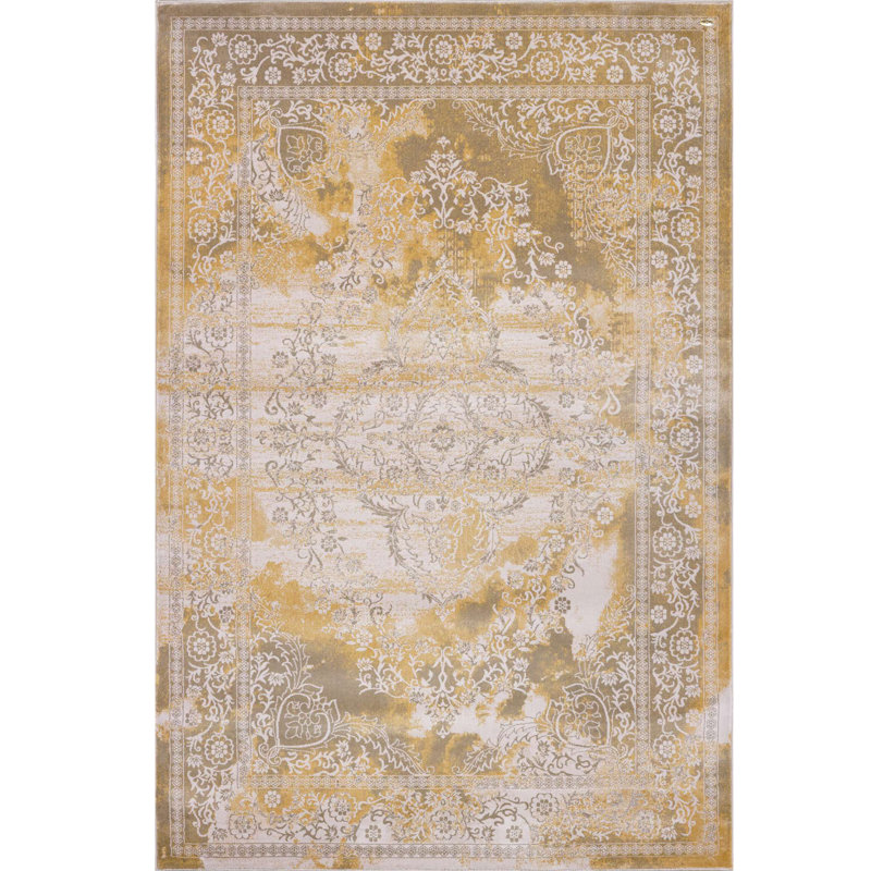 Tapis beige à motif floral Nauman, Rectangle 5 pi 3 po x 7 pi 7 po