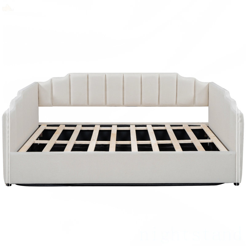 Lit de jour rembourré avec rangement inférieur, Beige, Double