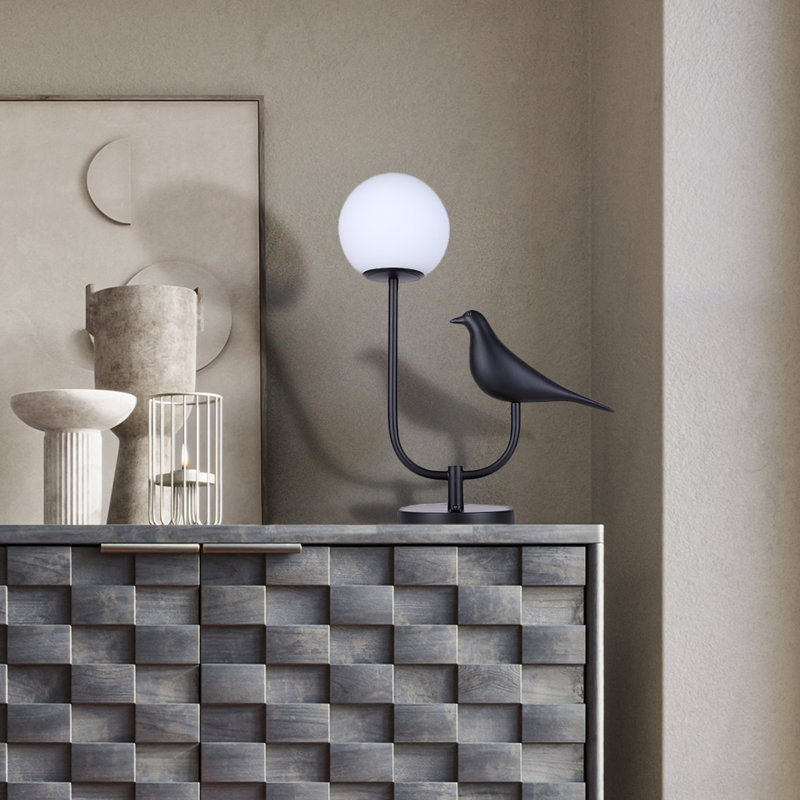 Lampe de table 1 lumière Tikva avec finition noir mat et abat-jour blanc