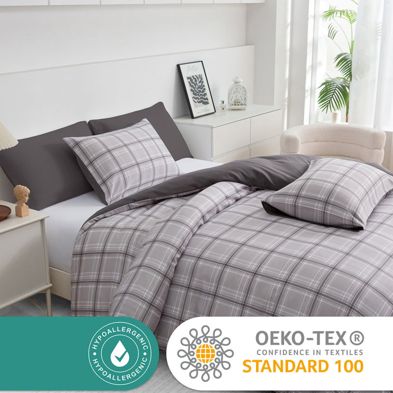 Soft Touch Reversible Duvet Cover Set with Secure Zipper & Corner Ties, Double Duvet Cover +  2 Standard Pillowcases