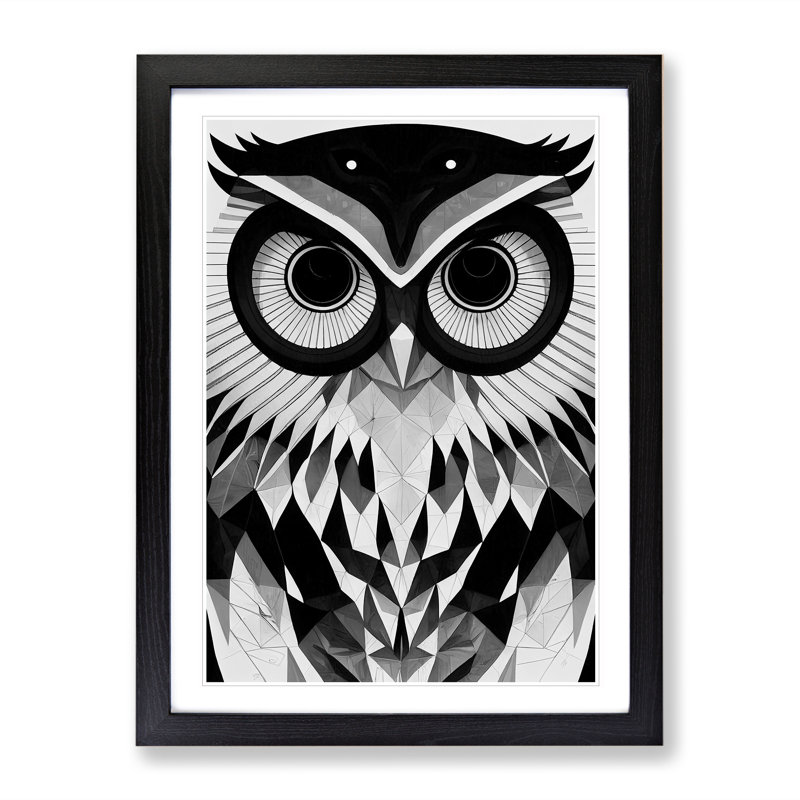 Owl Monochrome - Framed Print, Black, 64cm H x 46cm W x 2cm D