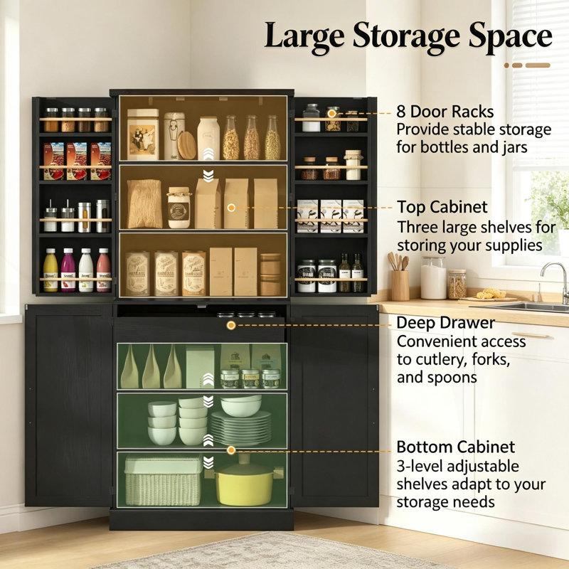 Grand garde-manger Colberta avec portes de style grange rustique et tablettes réglables pour un rangement et une organisation efficaces