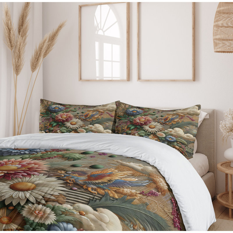 Floral Eucalyptus Duvet Cover, California King Duvet Cover + 2 Standard Shams