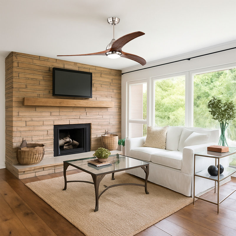 Ventilateur de plafond moderne à 3 pales 52 po avec télécommande et ensemble d'éclairage AuraVista, Chrome / brun