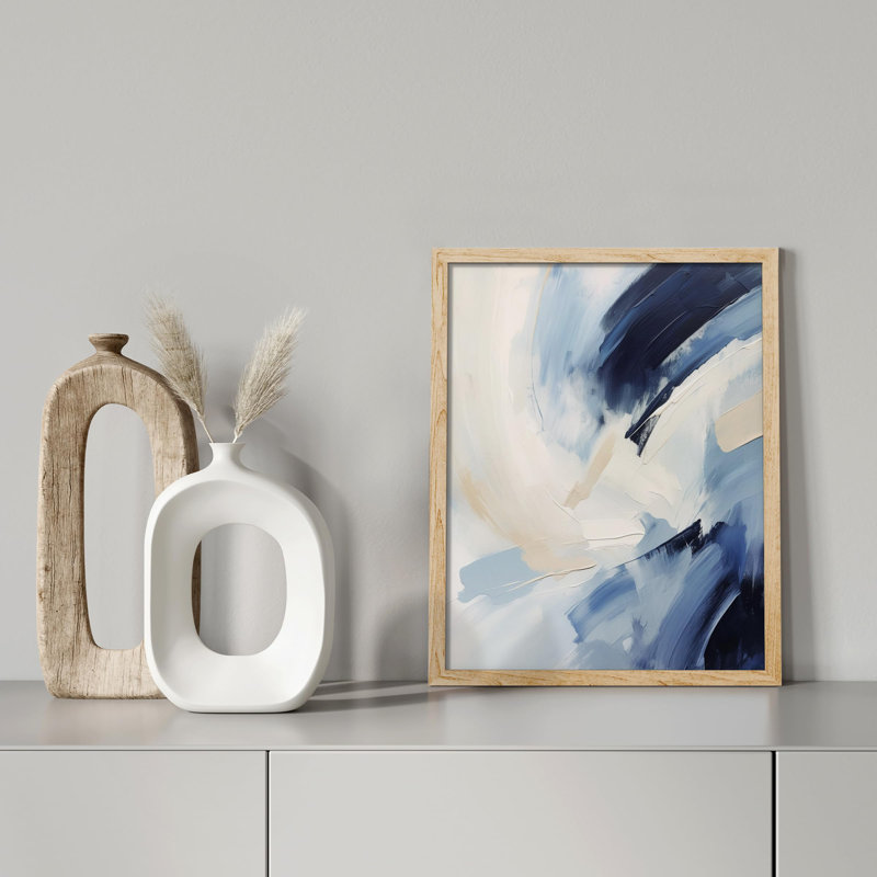 "Illustration abstraite dynamique en bleu et blanc" sur papier, Naturel, H 14 po x l 11 po
