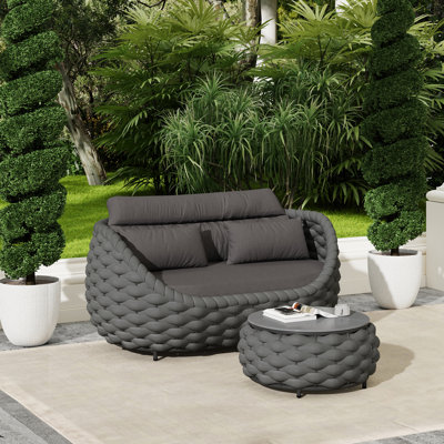 Ensemble de 2 pièces de canapé d'extérieur en aluminium thermolaqué tissé à la main avec table basse