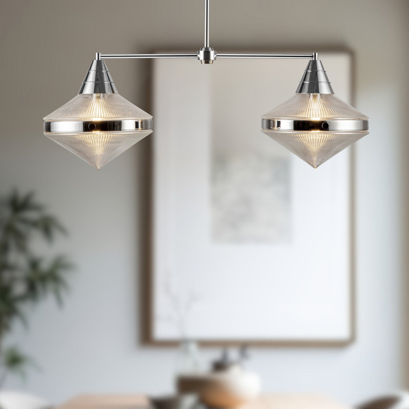 Luminaire suspendu linéaire à 2 lumières Willard, Nickel poli