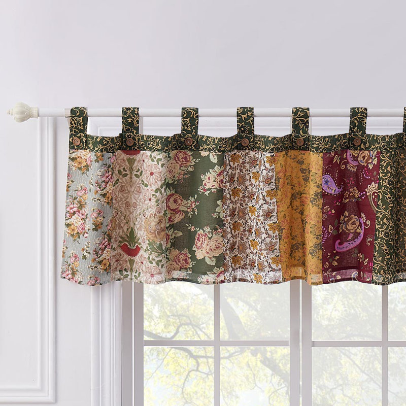 Greenland Home Fashions Antique Chic Window Valance – 21" H x 84" W Lined Cotton Curtain With Tab Top And Button Accents