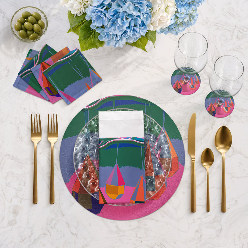 Ornaments Pebble 16" Vinyl Placemat, Pink Neon