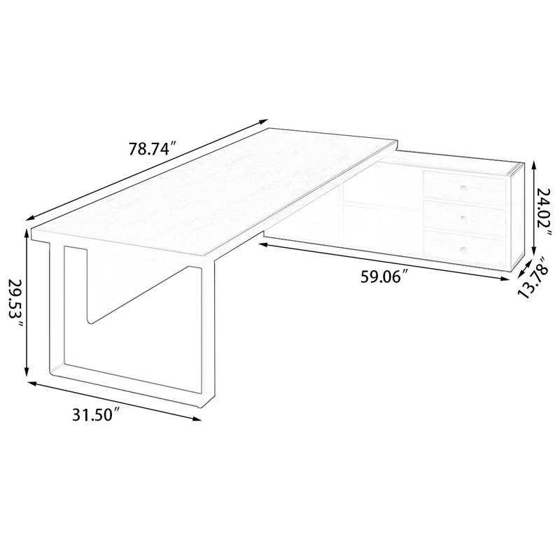 + L-Shaped Solid Wood+Iron desks, 29.53" H x 78.74" W x 59.06" D