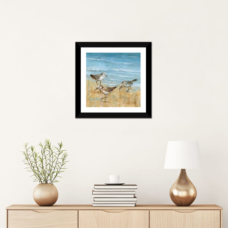 "Sandpipers II" par Nan, reproduction d’art, Blanc, H 16 po x l 16 po x p 1 po, Papier encadré noir