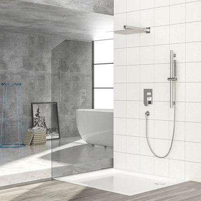 10 Inch Square Shower System With Rough - In Valve, Adjustable Slide Bar, Rainfall Shower, Handheld Spray, Balanced Brushed Nickel Easy Installation,