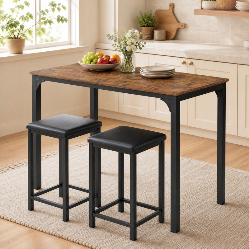  Ensemble de 17 tables 3 pièces à hauteur de comptoir et 2 chaises, Brun