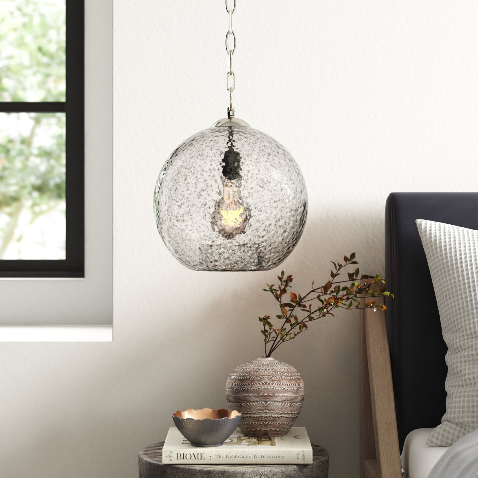Chicago Single Light Glass Dimmable Pendant, Brushed Nickel