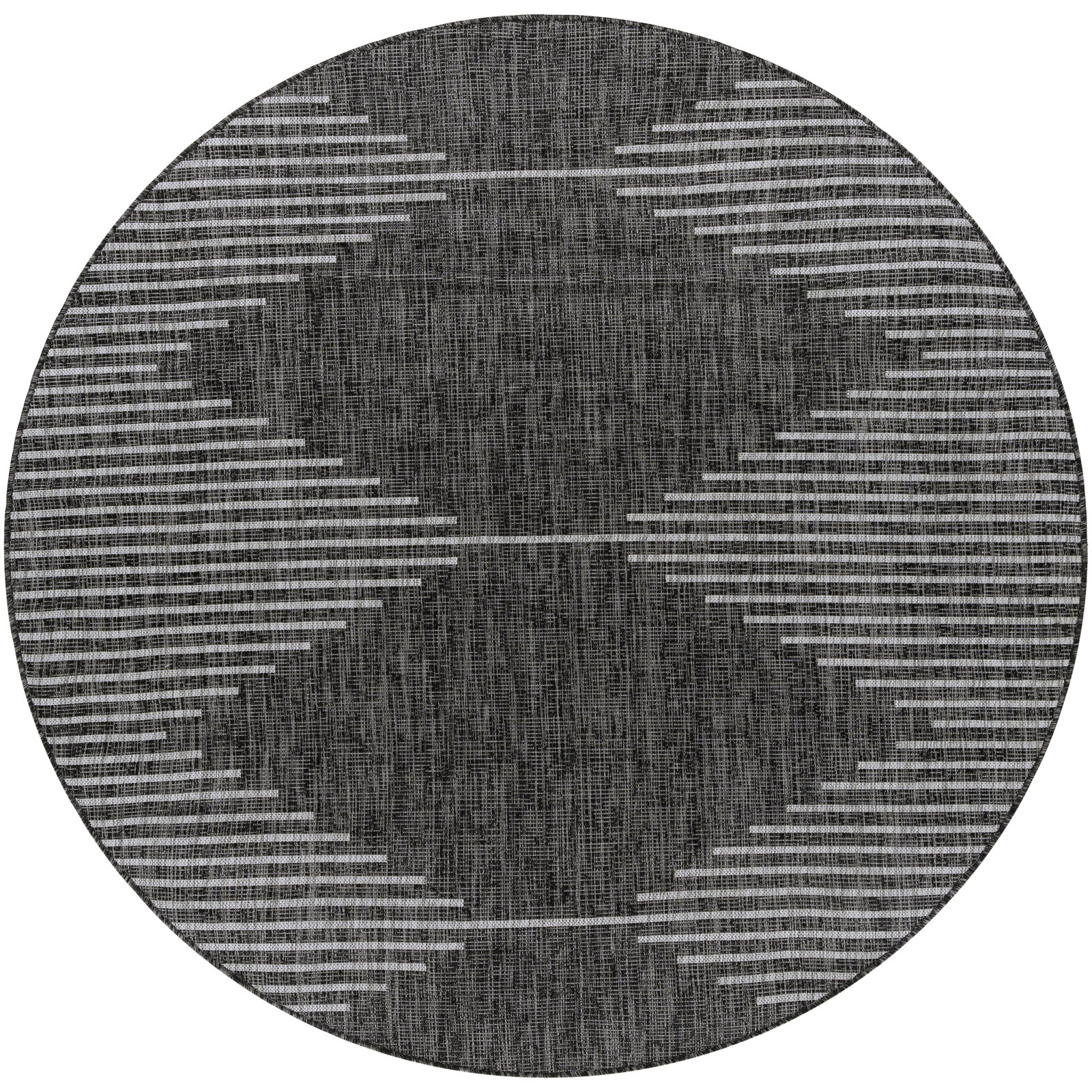 Abdulazeez Irielle Geometric Black Indoor/Outdoor Area Rug, Round 5'3"