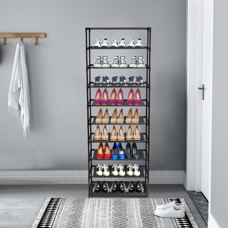 Range-chaussures 30 paires en métal / tissu noir