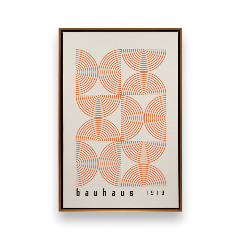Affiche de composition Bauhaus, H 18,75 po x l 12,75 po, Orange, Cadre flottant or poli