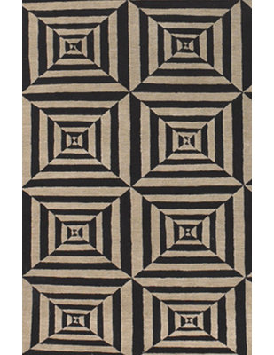 Tapis noir/beige/bleu sarcelle/gris noué à la main Elana