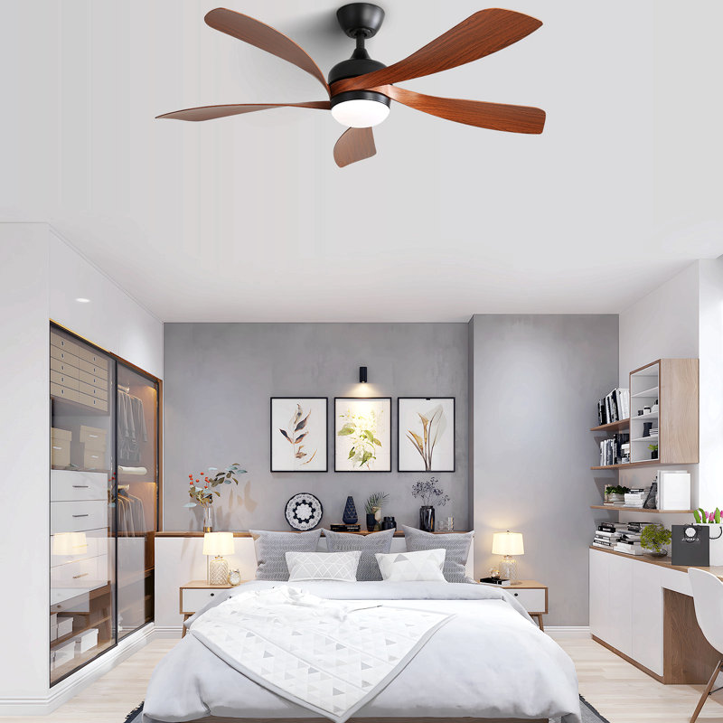 52 Inch Indoor Ceiling Fan With 3 Colour Dimmable 5 Abs Blades Remote Control Reversible Dc Motor Black With Led Light