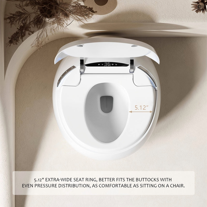 12" Rough-In Round Fully Automatic Smart Toilet with No Water Pressure Restrictions, Featuring Sensor Lid Opening, Night Light and Adjustable Temperature Settings