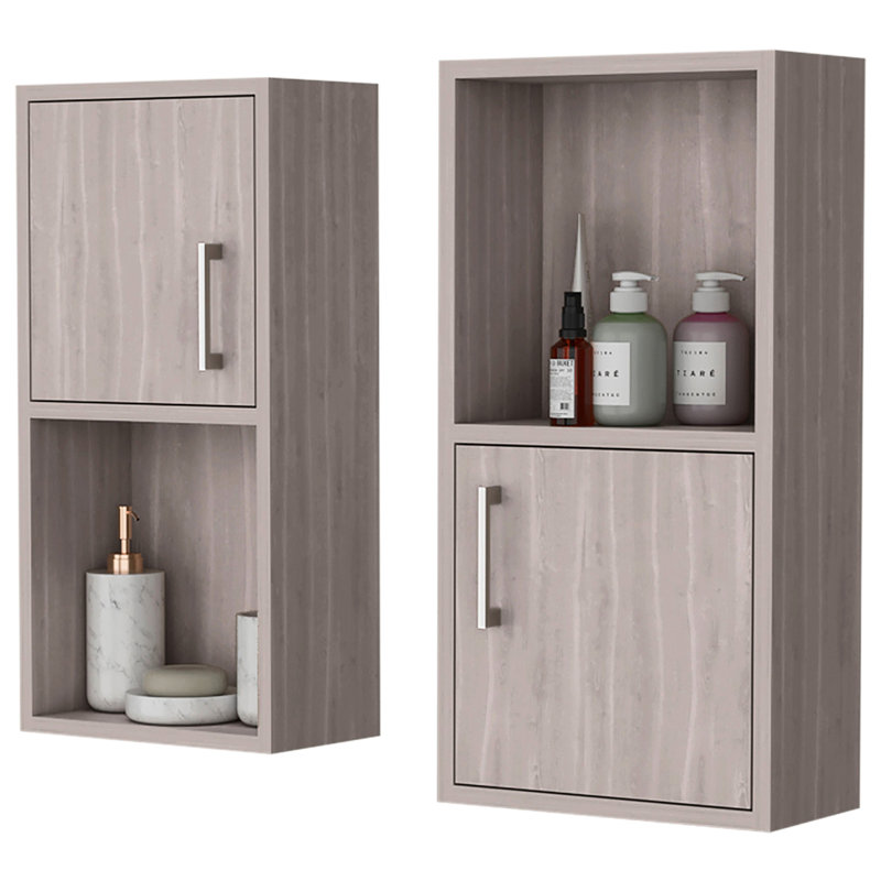 Armoires de rangement murales en chêne blanc avec tablette ouverte - Essentials, Chêne