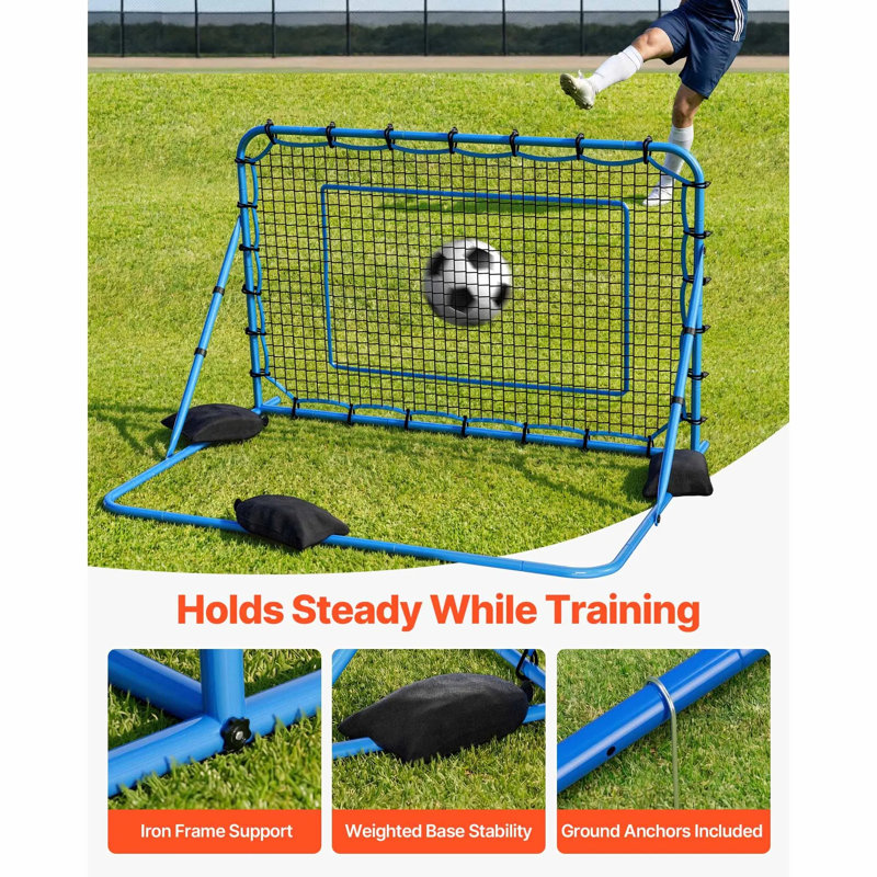 Filet de soccer rebondissant, rebondisseur de but de soccer à angle rapide pour le contrôle, la pratique de la passe, cadre en fer robuste et filet en PE, équipement et équipement d'entraînement de balle facile à installer pour les adolescents et les adultes