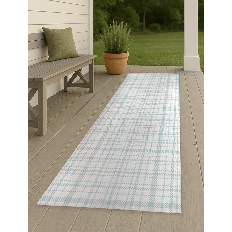 Liz Plaid Non-Slip Outdoor Rug, Runner 2'6" x 8'
