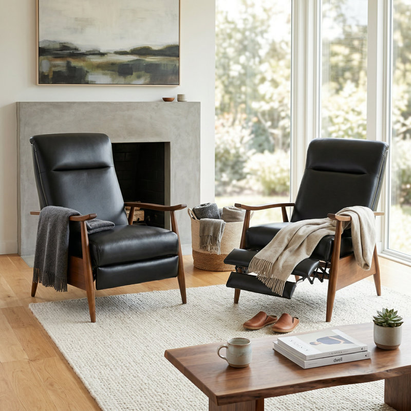 Fauteuil inclinable à accoudoirs Williamsport - noir - ensemble de 2, Similicuir noir