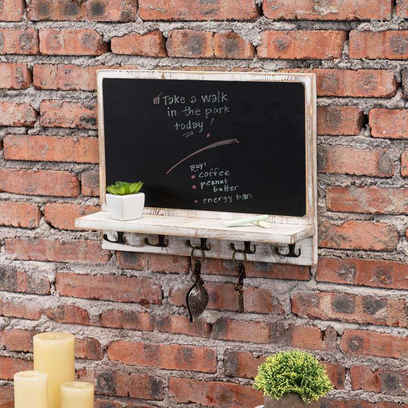 Kadmiel Wall Key Organiser With Chalkboard/Key Hooks, Beige