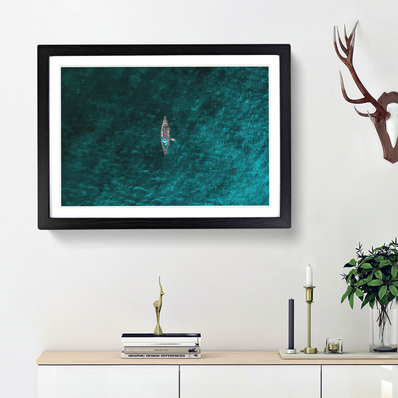 High Above the Boat - Picture Frame Painting Print, 24cm H x 33cm W x 2cm D, Black Framed