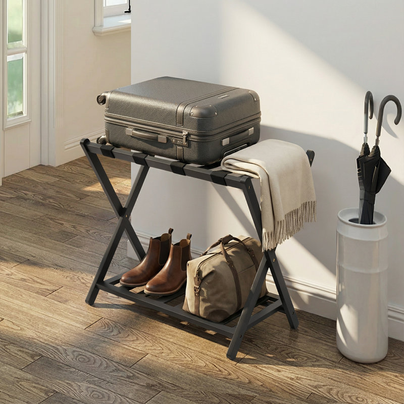 Foldable Luggage Rack 2-Tier Portable Suitcase Stand Space Saving Luggage Holder for Home and Hotel