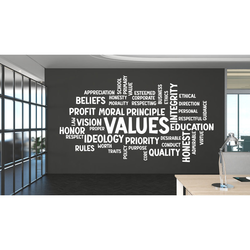 Adhésif décoratif valeurs nuage de mots - décor de bureau, art inspirant, intégrité, vision, entreprise, H 35 po x l 20 po