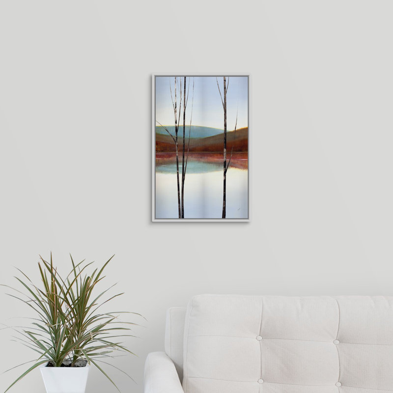 « calme eaux i », peinture sur toile, H 19,7 po x l 13,7 po x P 1,75 po, Cadre flottant blanc