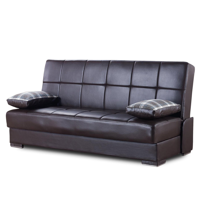 Canapé-lit double en similicuir avec rangement Daiyna, Similicuir brun, H 37,8 po x l 42,1 po x P 74,8 po