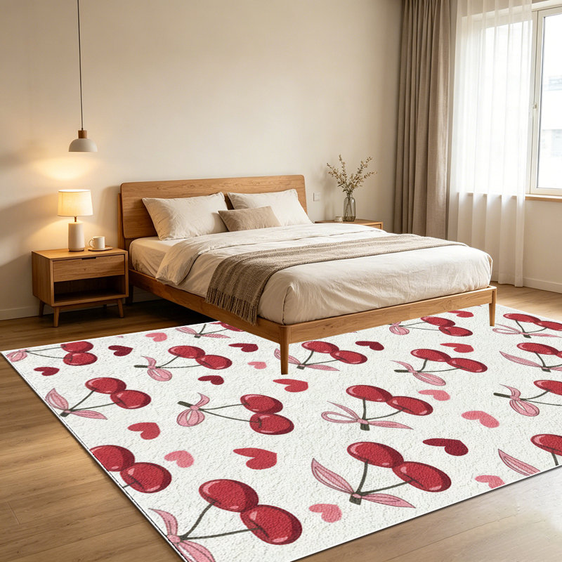 1PC Cherry and Heart Printed area rugs for Living Room, Soft and Comfortable, Suitable for all seasons, easy-to-maintain, machine washable Indoor floor mat, Under Table Farmhouse suitable for dining room, bedroom, kitchen, entryway, patio, home
