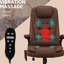 Fauteuil de bureau inclinable Vibulation Chauffage avec accoudoirs en cuir PU, télécommande, brun et vibration, chauffage, télécommande