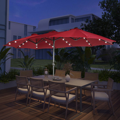 Kirkbride 181'' x 106'' Outdoor Double-Sided Patio Umbrella with Base 36 LED Light Market Umbrella with Cover