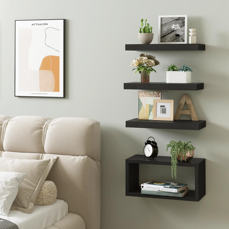 Cristle 4 Piece Wood Accent Shelf, Black
