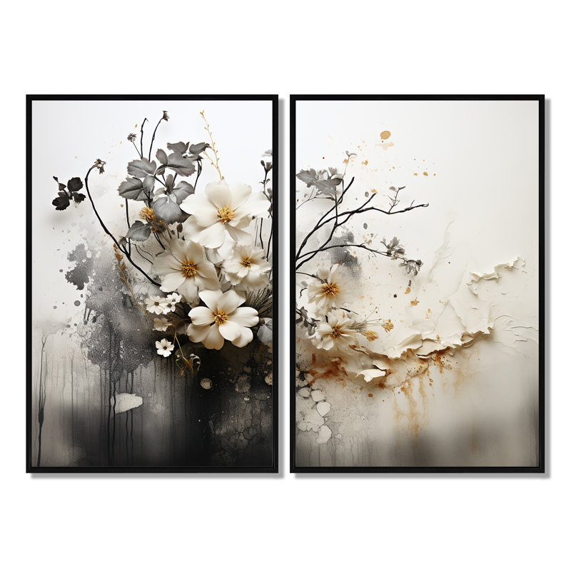 Tymeo - Boho abstrait, impressions sur toile, Noir, H 36 po x l 48 po, Reproduction avec cadre flottant
