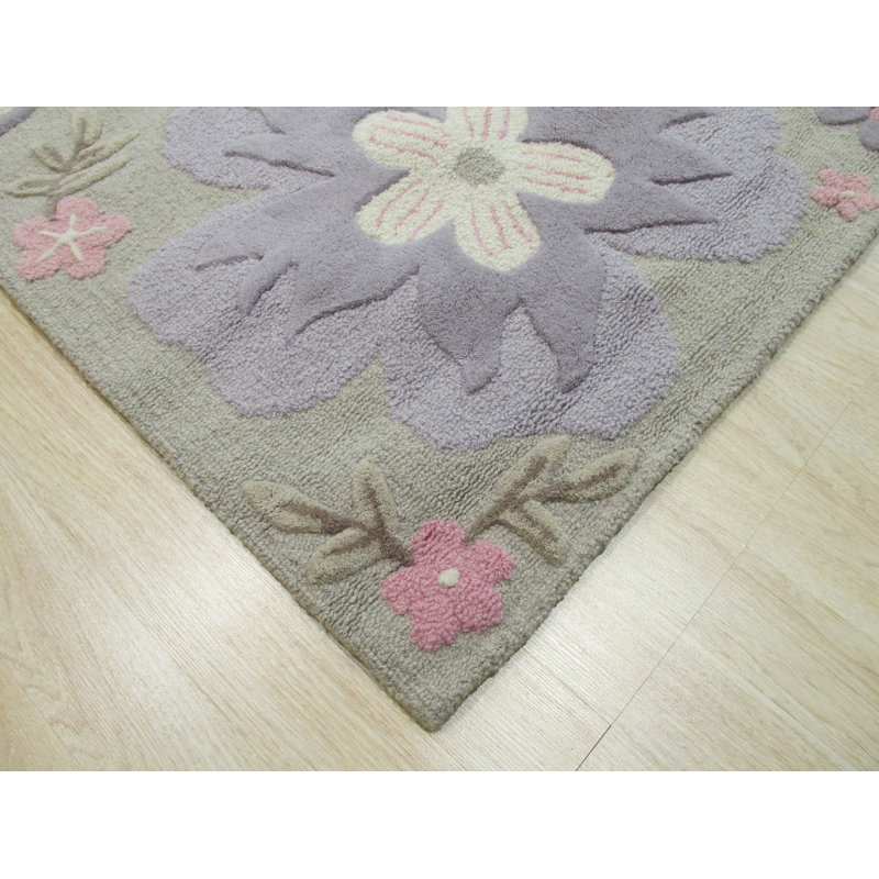 Rustic Elena Gray Hand Tufted Wool Rug, Rectangle 5' x 8'