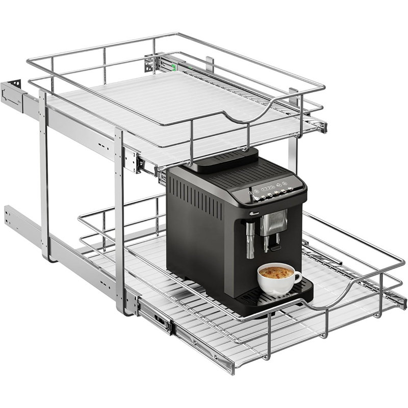 Rangement à 2 niveaux pour armoire de cuisine - Tablettes et tiroirs à fermeture en douceur avec doublure de tablette, rangement pour garde-manger robuste