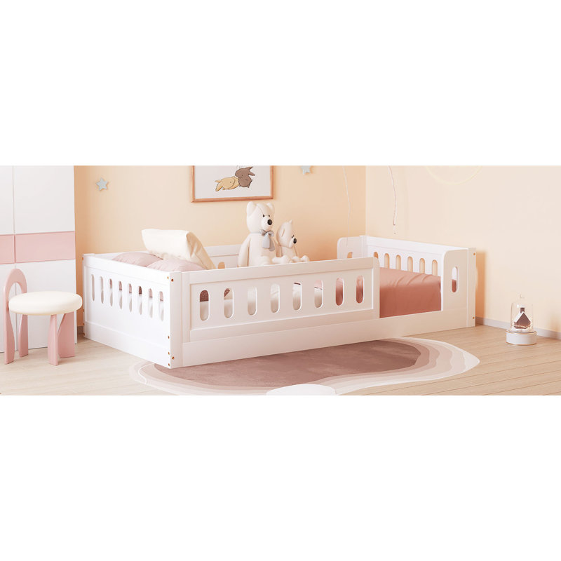 White Twin Wood Platform Bed With Guardrail - And Practical Build In High Load Capacity, Stable